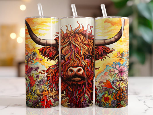 Tumbler | Highland Cow  | highland cows 39 | farm animals | cuteness | artful | flowers