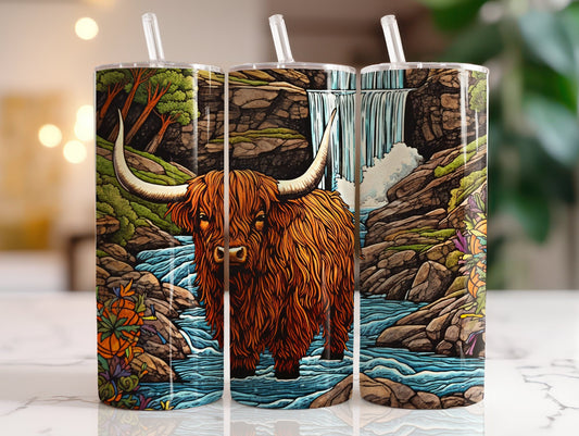 Tumbler | Highland Cow  | highland cows 45 | farm animals | cuteness | artful | flowers and mountains