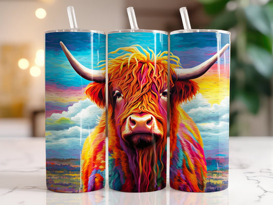 Tumbler | Highland Cow  | highland cows 46 | farm animals | cuteness | artful | flowers and mountains