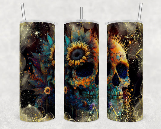 Tumbler | Skulls and Sunflowers Alcohol ink| Hot Mess| Sarcasm | MOM | Gift | BFF | funny| Beautiful colors