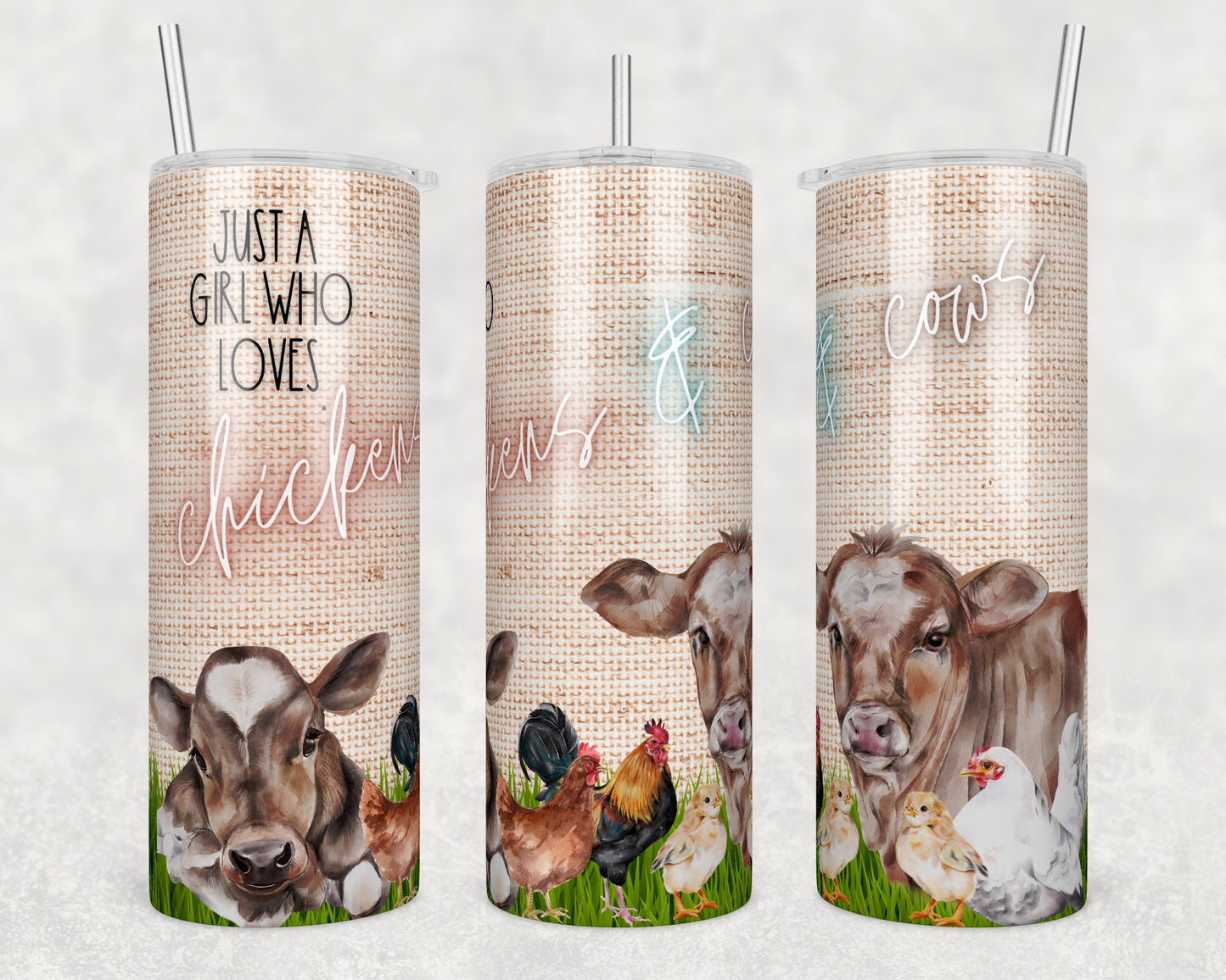 Tumbler | lovescc | just a girl who loves chickens and cows Farm wife | Gift | Sarcasm| OSFA |Great Gift- Ladies-Cows| Men