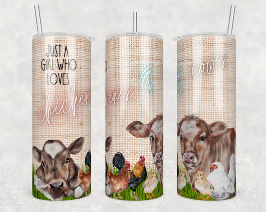 Tumbler | lovescc | just a girl who loves chickens and cows Farm wife | Gift | Sarcasm| OSFA |Great Gift- Ladies-Cows| Men