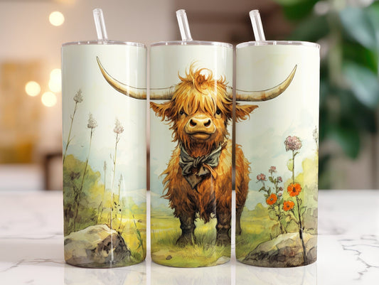 Tumbler | Highland Cow  | highland cows 18 | farm animals | cuteness | artful | flowers and Cows