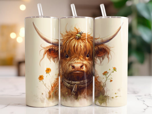 Tumbler | Highland Cow  | highland cows 19 | farm animals | cuteness | artful | flowers and Cows