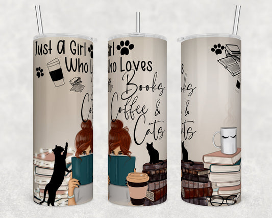 Tumbler |Just a girl who loves books coffee and cats | Coffee| Gift | reading| OSFA | bookworm