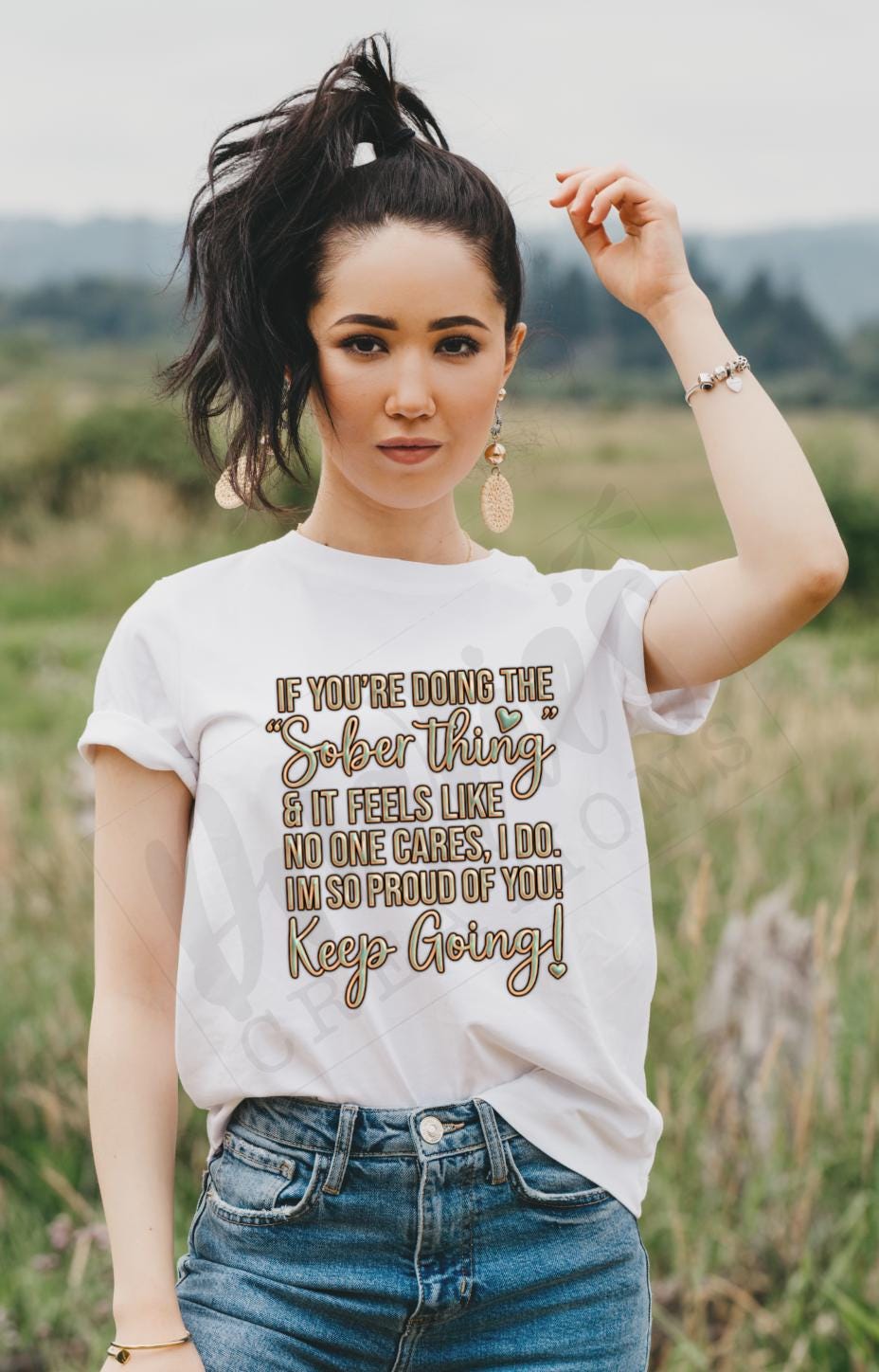 T-shirt |If your doing the sober thing and it feels like no one cares, I do! - peach green | overdose awareness | sobriety | Healing |proud