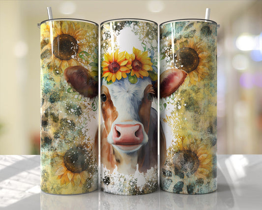 Tumbler |Pretty cow yellow flowers|  Sunflowers| Gift | BFF | funny| Beautiful colors |beautiful cow other tumbler