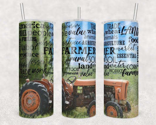 Tumbler | orange tractor |support your local farmer | Gift | America| USA |Great Gift- Ladies-Cows| Men