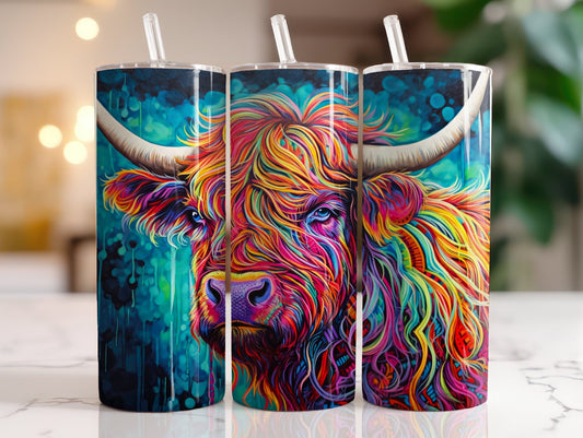 Tumbler | Highland Cow  | highland cows 44 | farm animals | cuteness | artful | flowers and mountains